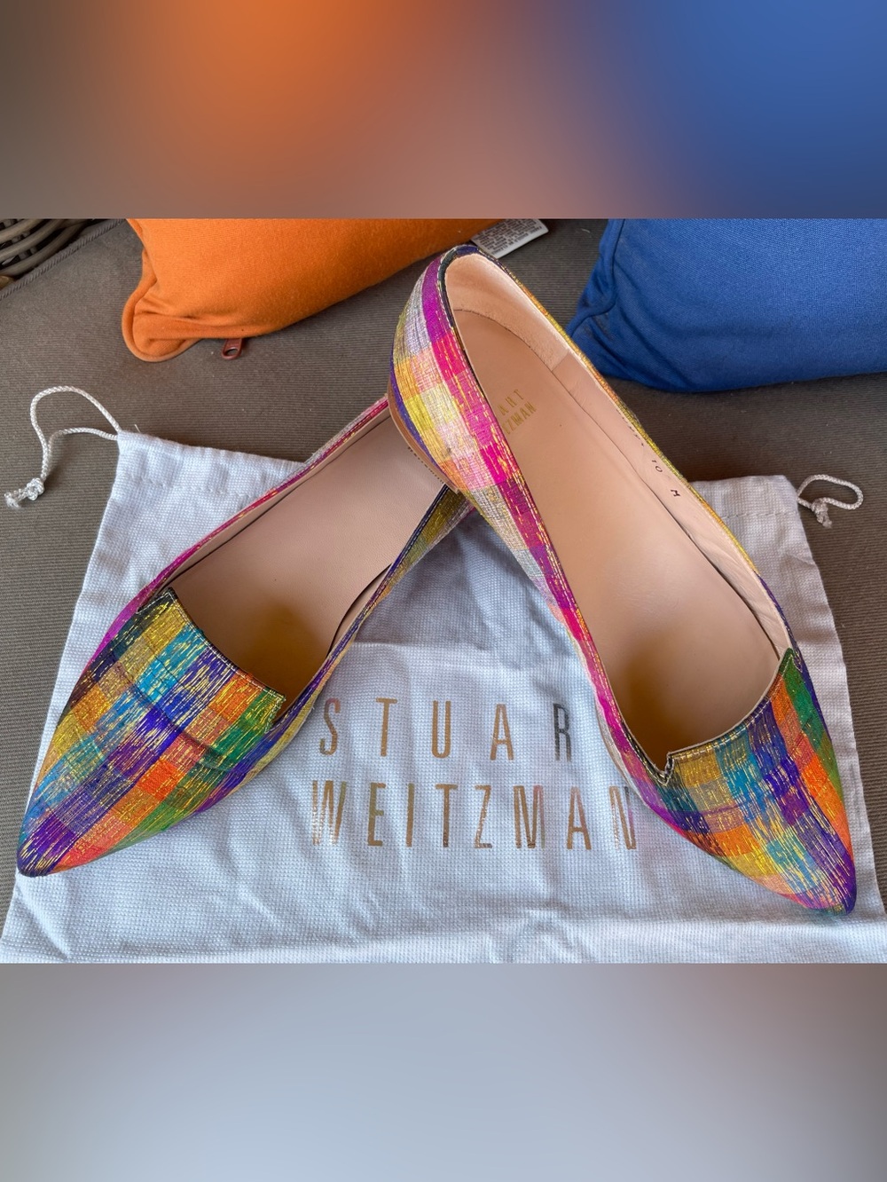 Stuart Weitzman Metallic Woven Pointed Toe Flats Size 10